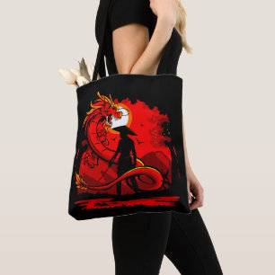 Black Samurai Red Dragon Japanese Style Artwork Tote Bag