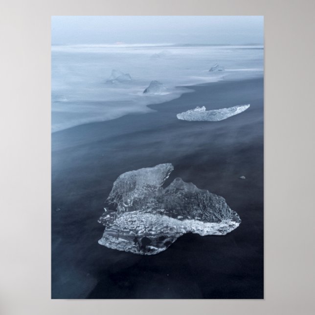Black sand beach and ice, Iceland Poster (Front)