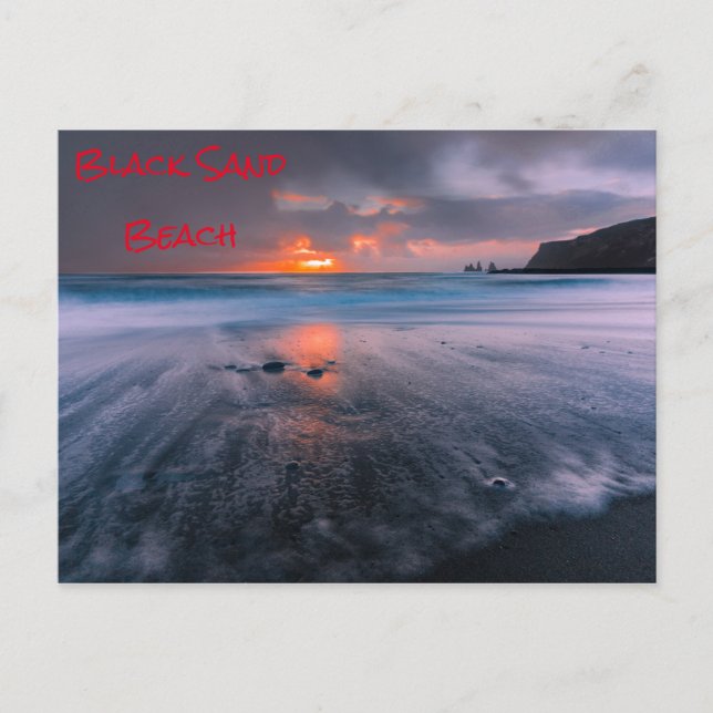 Black Sand Beach Iceland Island Sunset Postcard (Front)