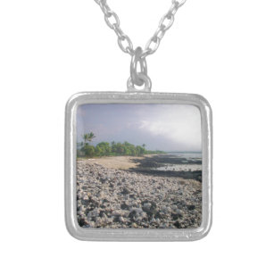 Black Sand Beach in Hawaii Silver Plated Necklace
