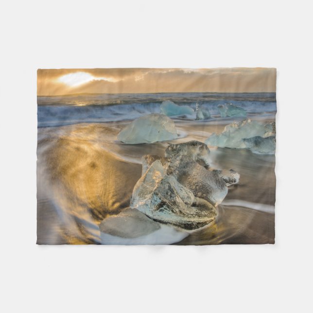 Black Sand Beach | Jokulsarlon South Iceland Fleece Blanket (Front (Horizontal))