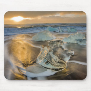 Black Sand Beach   Jokulsarlon South Iceland Mouse Mat