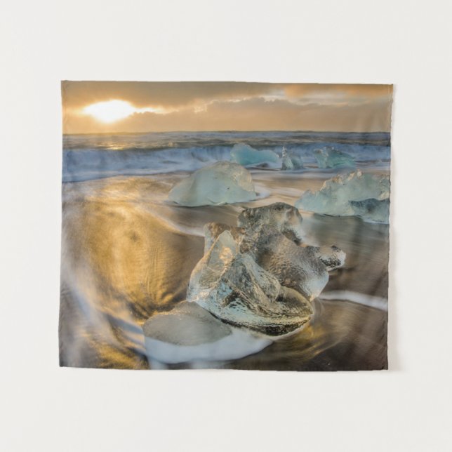 Black Sand Beach | Jokulsarlon South Iceland Tapestry (Front (Horizontal))