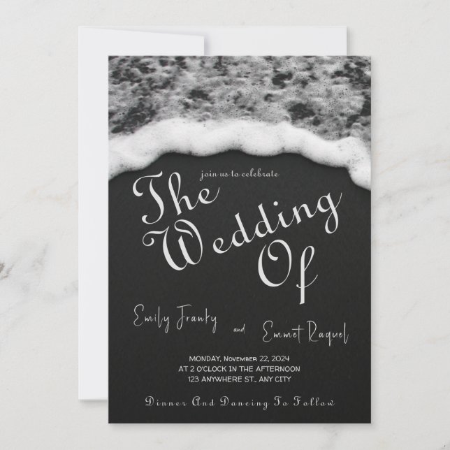Black Sand Beach Wedding Invitations (Front)