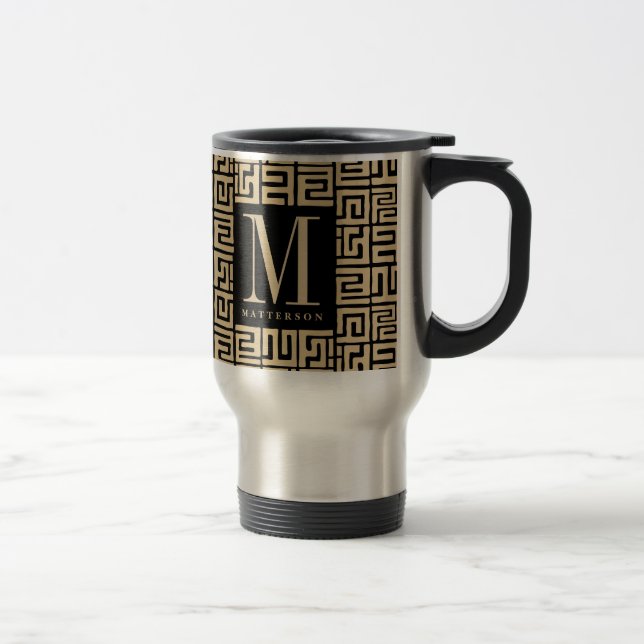 Black|Sand Kuba Print Inspired Monogram Travel Mug (Right)