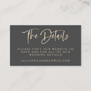 Black Sand Modern Script Lettering Wedding Website Enclosure Card