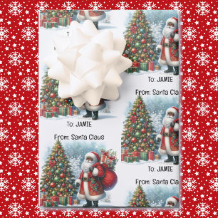 Black Santa Add Child's Name Cute Christmas 3 Wrapping Paper Sheet