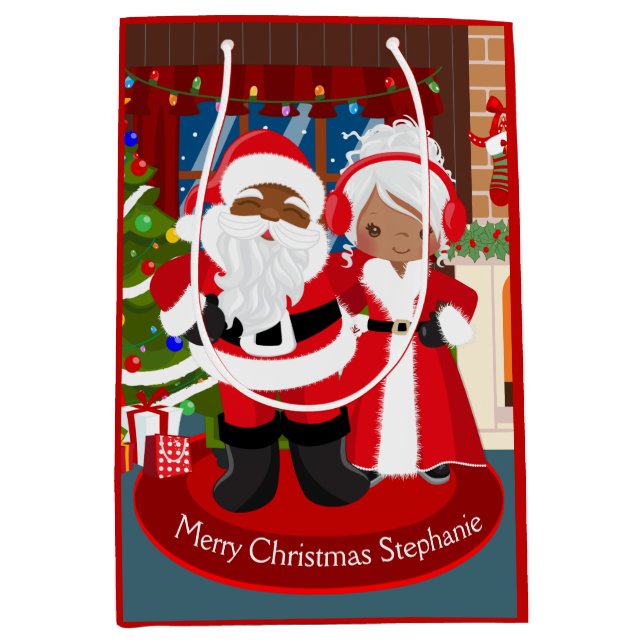 Black Santa and Mrs. Claus Medium Gift Bag (Front)