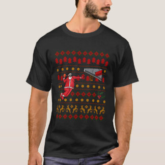 Black Santa Basketball Ugly Christmas Pattern T-Shirt