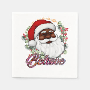 Black Santa Believe Melanin Man Christmas Cheer Napkin
