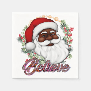Black Santa Believe Melanin Man Christmas Cheer Napkin