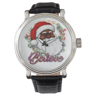 Black Santa Believe Melanin Man Christmas Cheer Watch