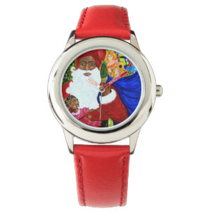 Black Santa Bezel Kid's Christmas Watches - Gifts
