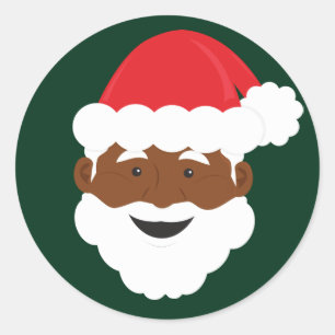Black Santa Brown Skin Christmas Classic Round Sticker