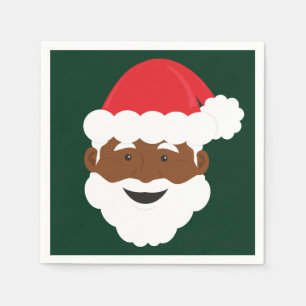 Black Santa Brown Skin Christmas Napkin
