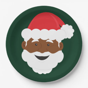 Black Santa Brown Skin Christmas Paper Plate