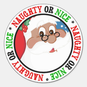 Black Santa Cartoon (Blue) Classic Round Sticker