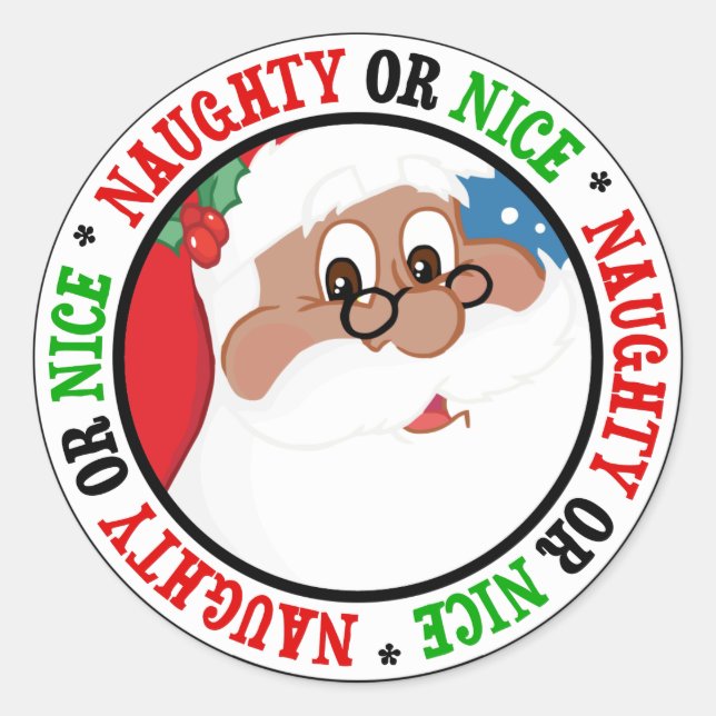 Black Santa Cartoon (Blue) Classic Round Sticker (Front)