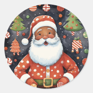 Black Santa Christmas - African American Santa Classic Round Sticker