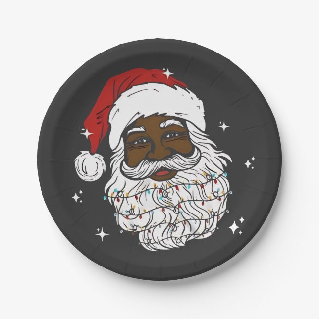 Black Santa Christmas Black History Xmas  Paper Plate (Front)