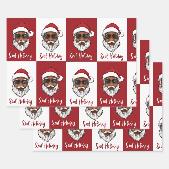 Black Santa Christmas Gift Wrap  (Set)