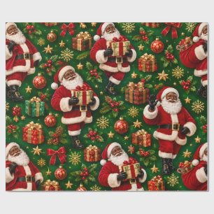 Black Santa Christmas Wrapping Paper