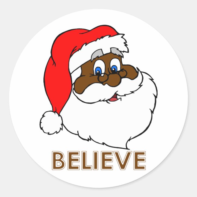 Black Santa Classic Round Sticker (Front)