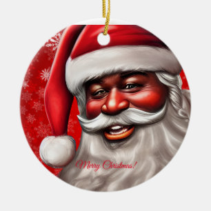 Black Santa Claus, African American,Christmas, Man Ceramic Tree Decoration
