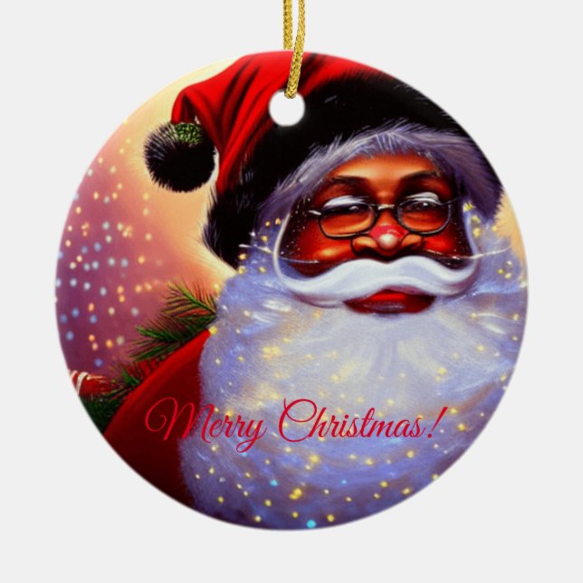 Black Santa Claus,African-AMerican,Christmas,Man Ceramic Tree Decoration (Front)
