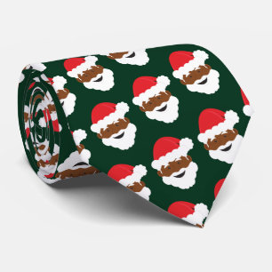 Black Santa Claus Brown Skin Green Christmas Tie