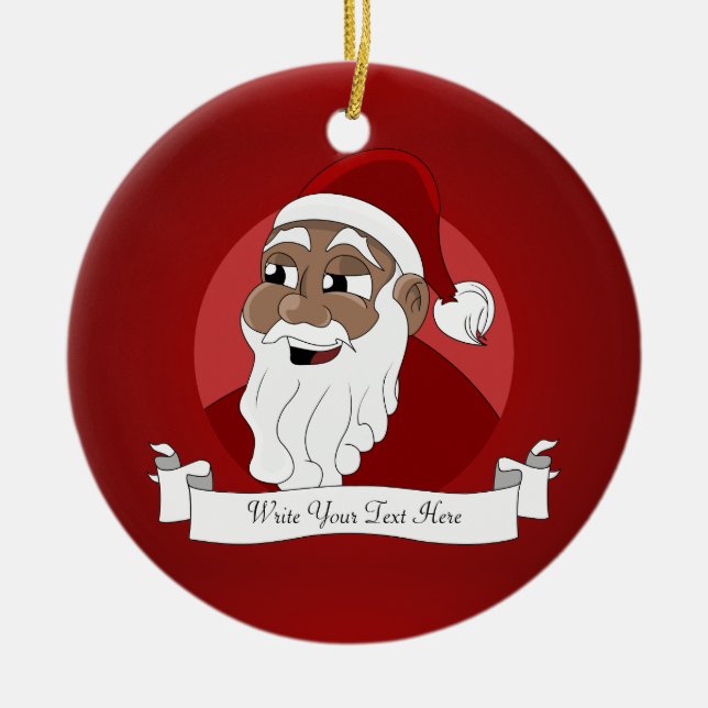 Black Santa Claus Cartoon Ceramic Tree Decoration (Front)