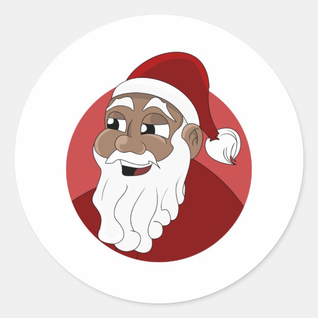 Black Santa Claus Cartoon Classic Round Sticker (Front)