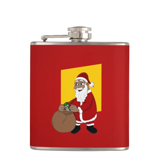 Black Santa Claus Cartoon Hip Flask (Front)
