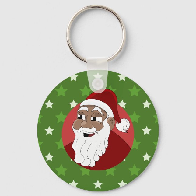 Black Santa Claus Cartoon Key Ring (Front)
