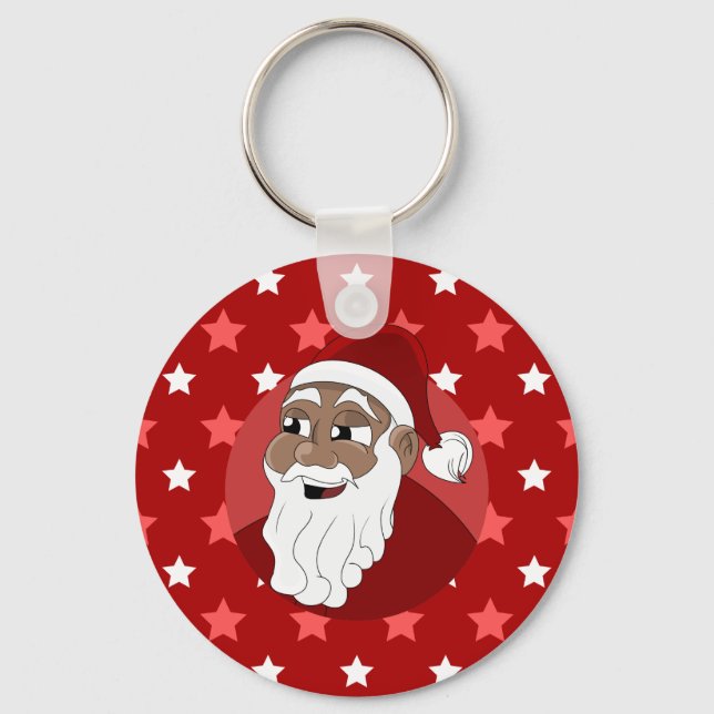 Black Santa Claus Cartoon Key Ring (Front)