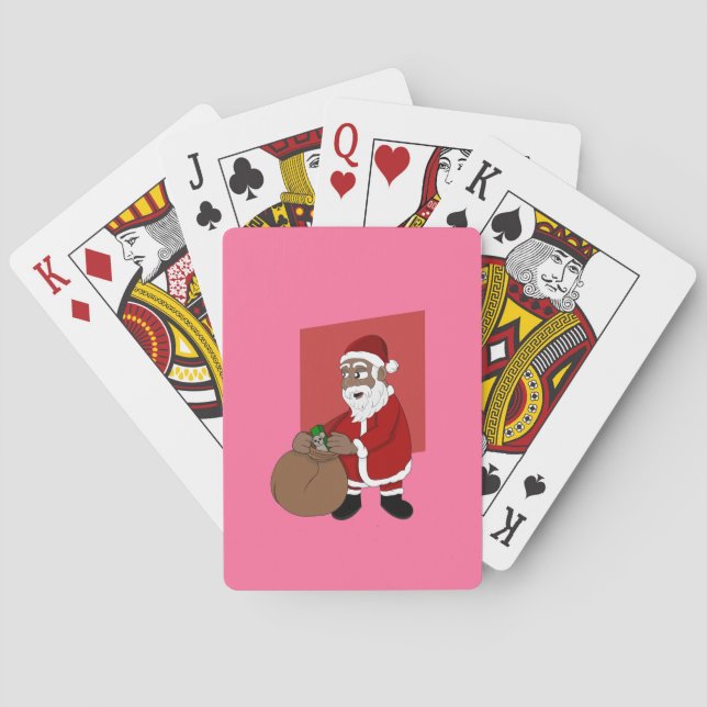 Black Santa Claus Cartoon Playing Cards (Back)