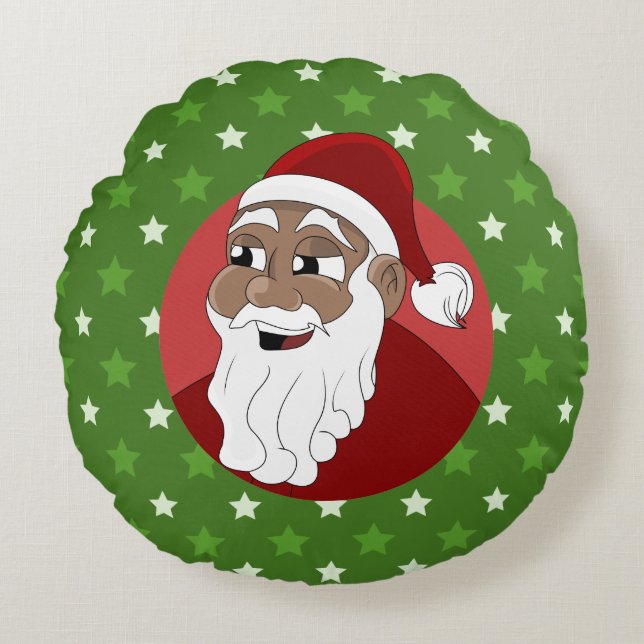 Black Santa Claus Cartoon Round Cushion (Front)