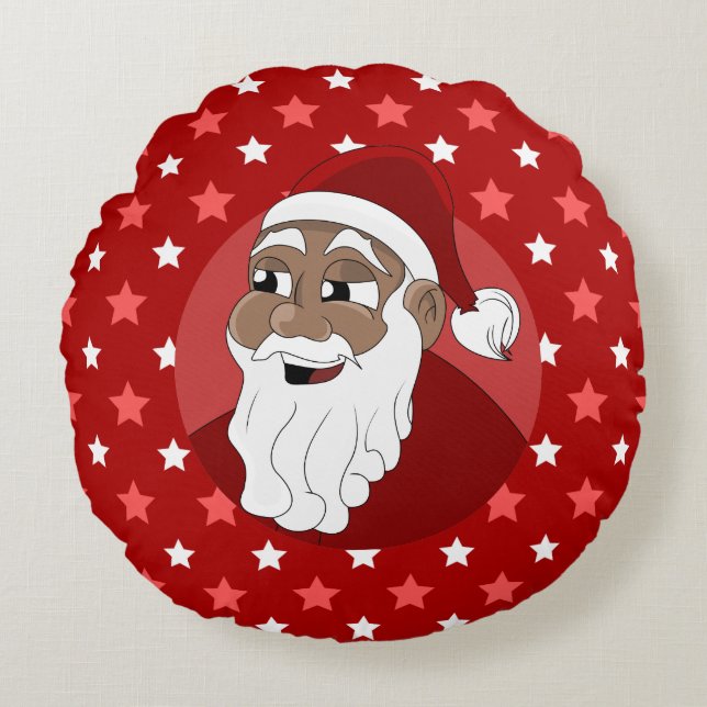 Black Santa Claus Cartoon Round Cushion (Front)