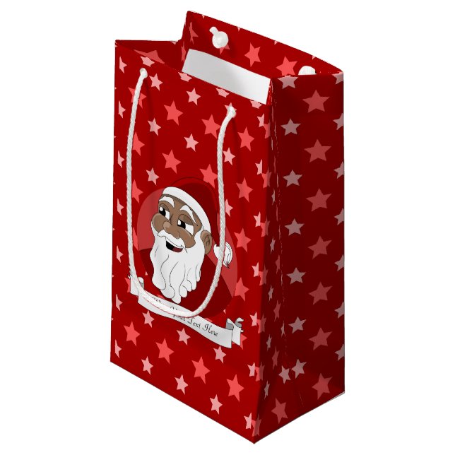 Black Santa Claus Cartoon Small Gift Bag (Front Angled)