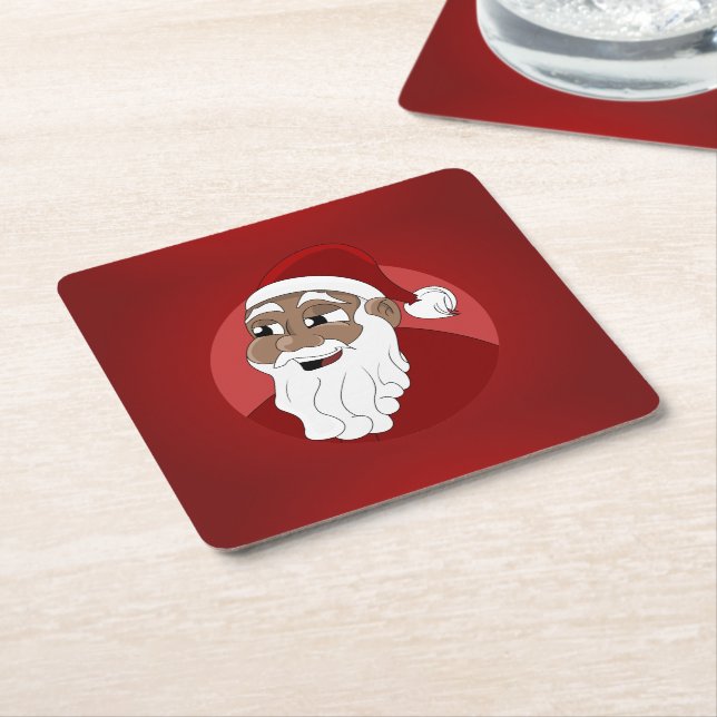 Black Santa Claus Cartoon Square Paper Coaster (Angled)
