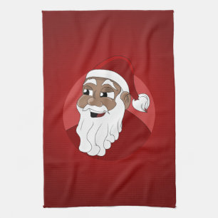 Black Santa Claus Cartoon Tea Towel