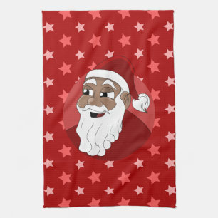 Black Santa Claus Cartoon Tea Towel