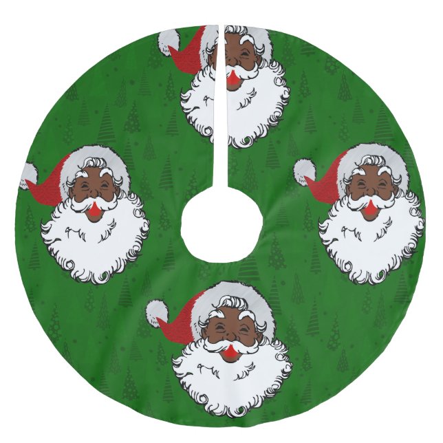 black santa claus christmas brushed polyester tree skirt (Front)
