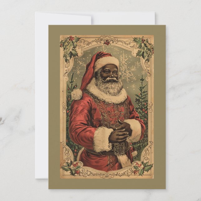 Black Santa Claus Christmas Christmas Tree Holiday Card (Front)