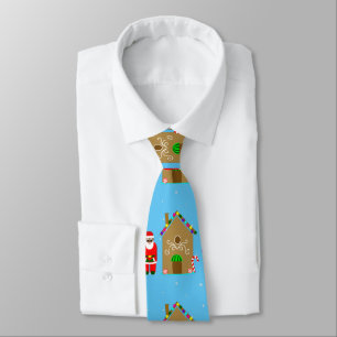 black santa claus christmas gingerbread house tie