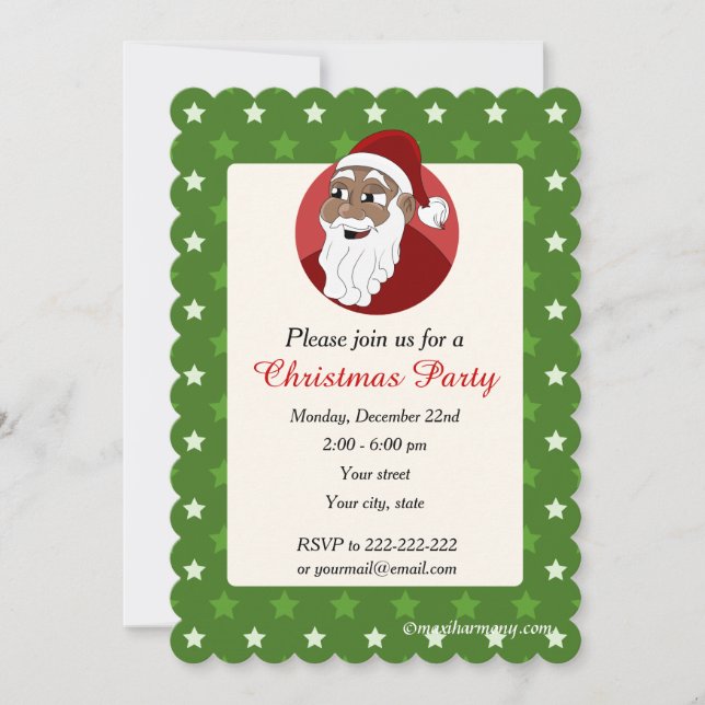 Black Santa Claus Christmas Party invitation (Front)