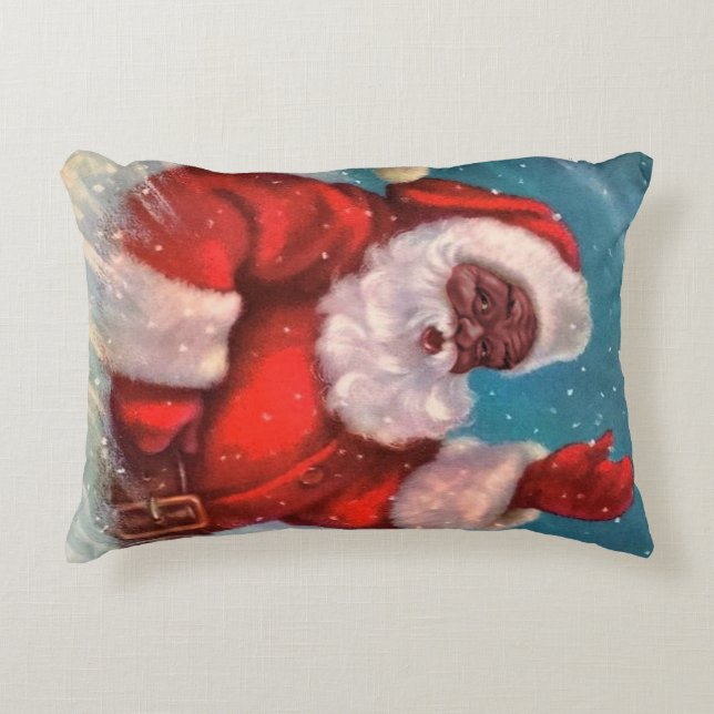 BLACK SANTA CLAUS Christmas pillow Vintage style (Front)