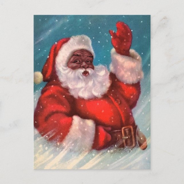 Black Santa Claus Christmas Postcard (Front)