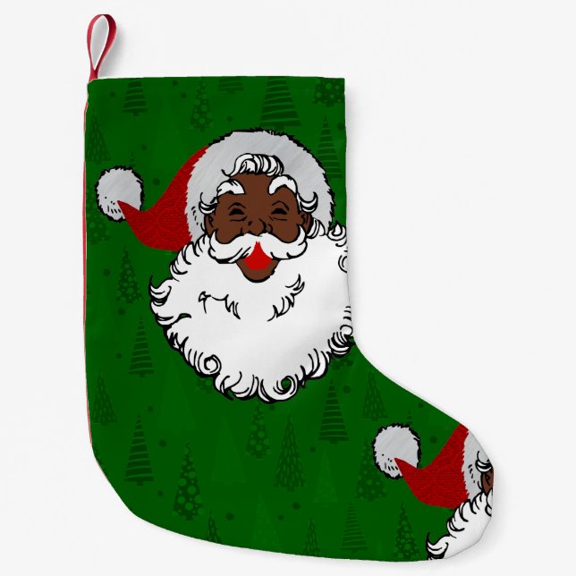 black santa claus christmas small christmas stocking (Front)