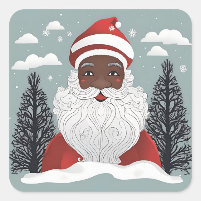 Black Santa Claus Christmas  Square Sticker (Front)